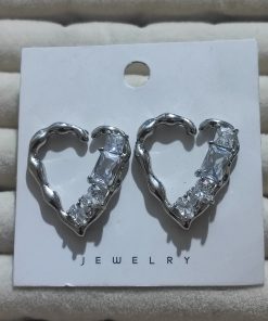 pırlantalı silver kalp küpe